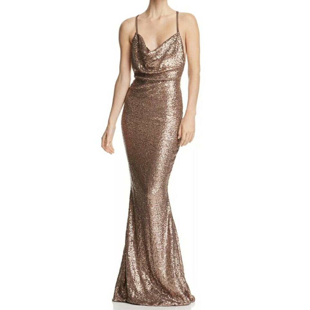 Nookie Seduce Sequined Gown Gold Formal Party Prom Gala Homecoming M NWOT / FLAW